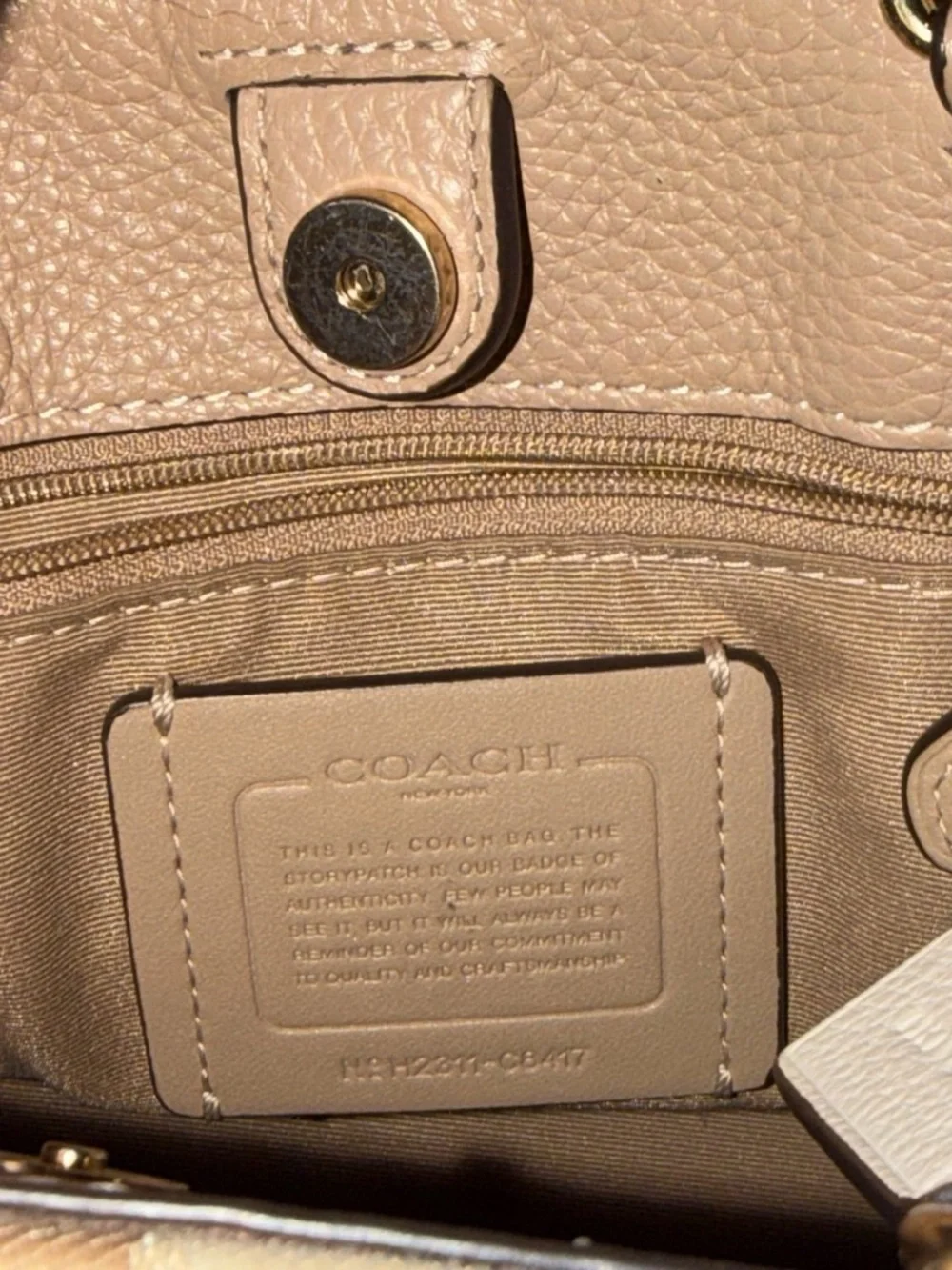 Coach Beige and Cream Signature Canvas Tote with Gold Accents